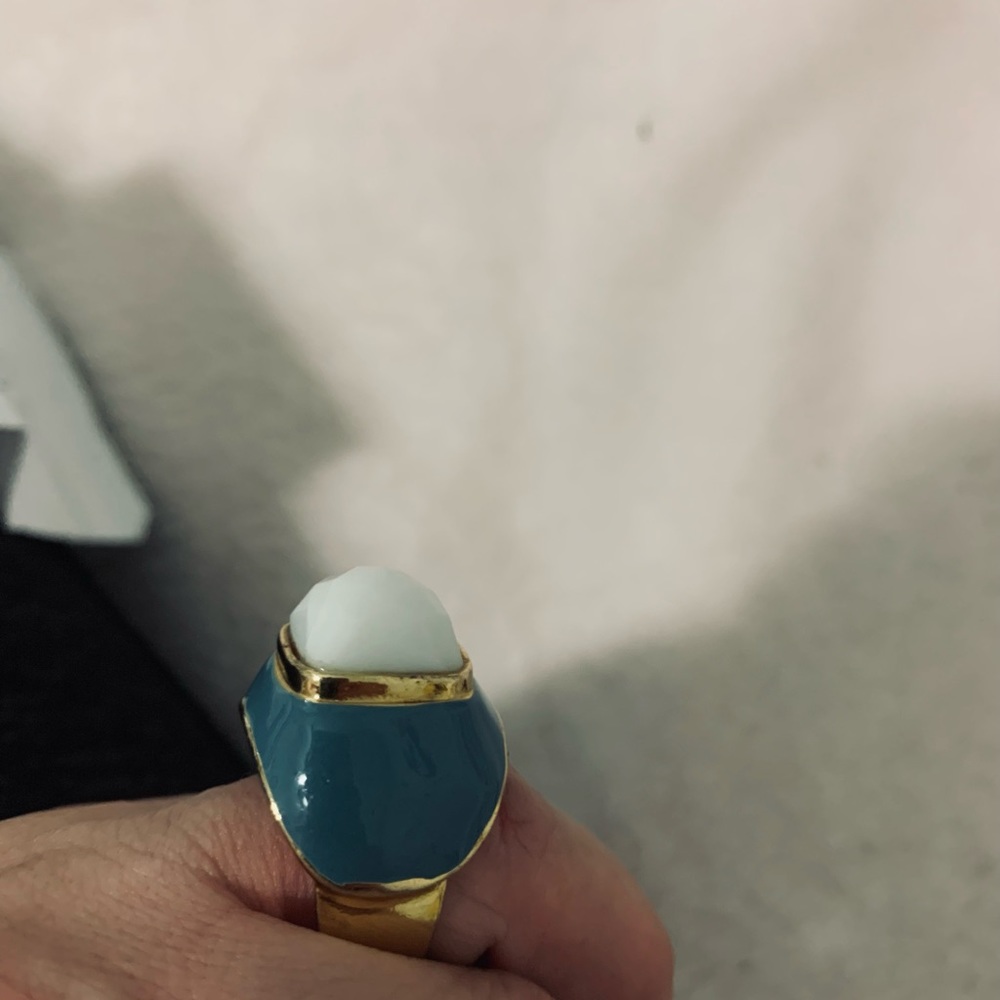Gold Vermeil Ring with Blue Enamel White Glass - Picture 3 of 4